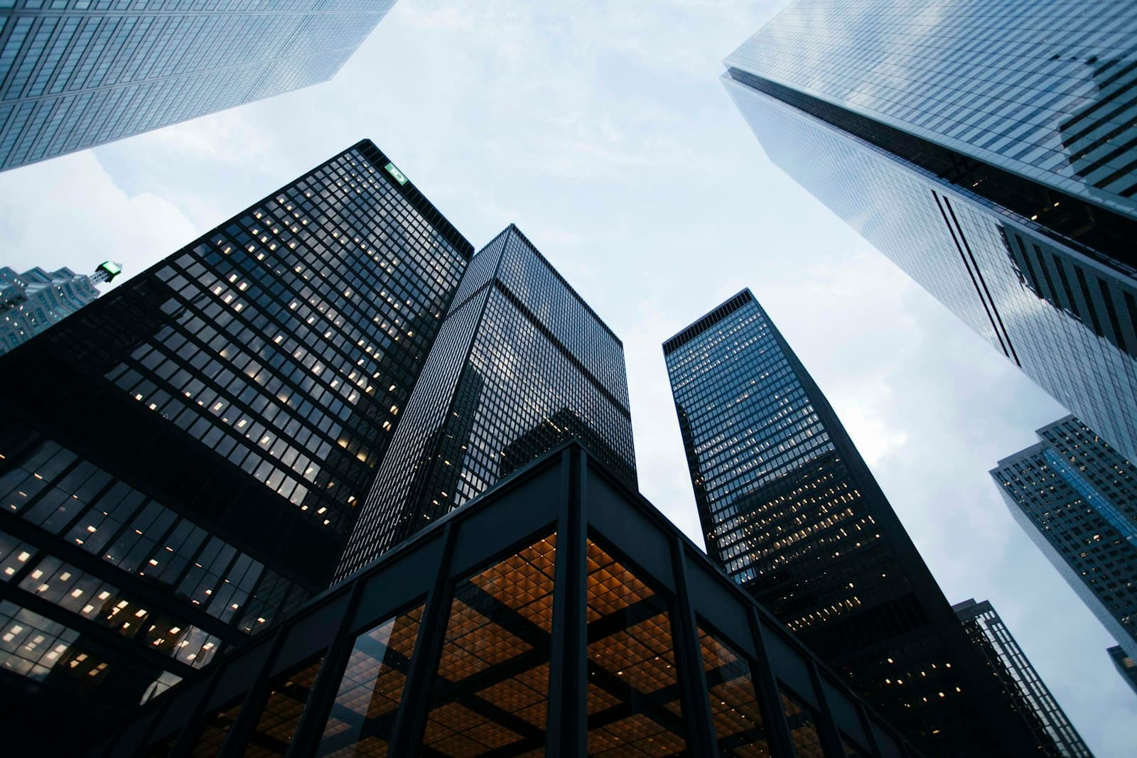 Glass office towers in a financial district